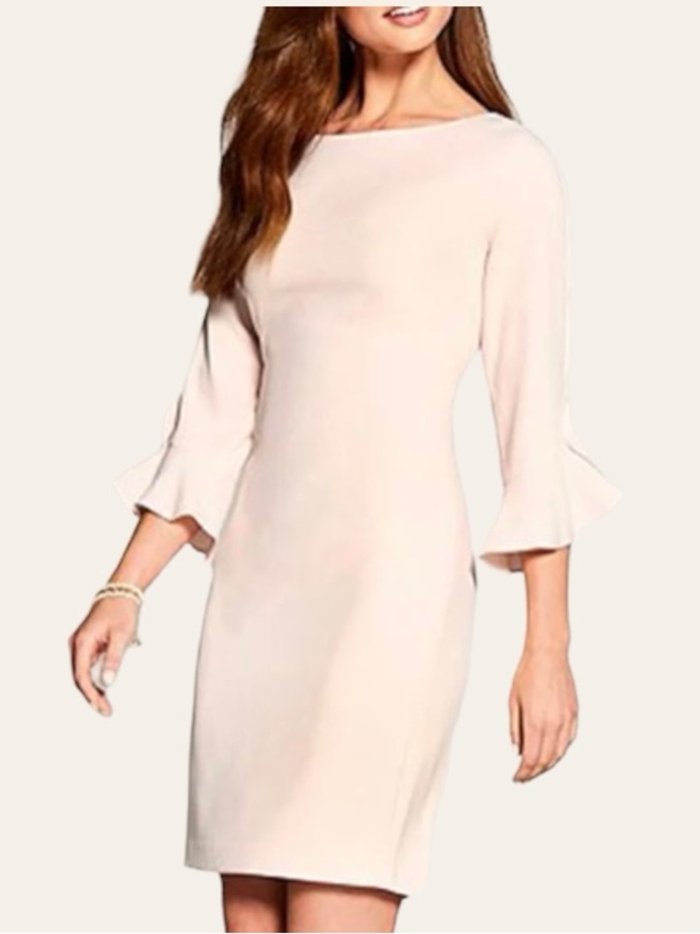 Karl Lagerfeld Crepe Pastel Pink Dress Ruffle Sleeve Sheath Classic size 10 NEW